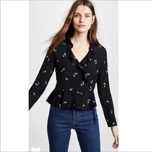 Rails x REVOLVE Simone Wrap Top in Black Kyoto Floral Womens Size XS Long Sleeve